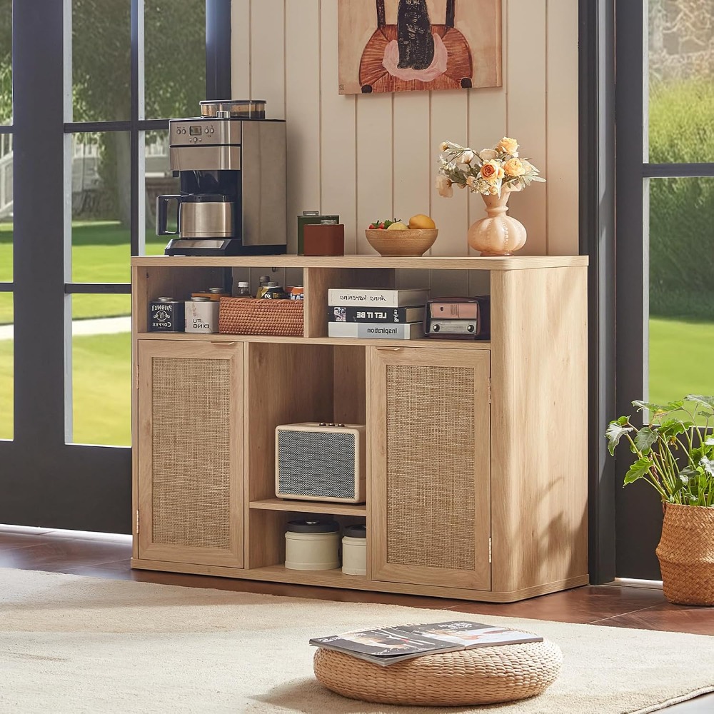 Home Bar And Cabinet - 2 Kapılı Rattan Şarap Dolabı, Boho