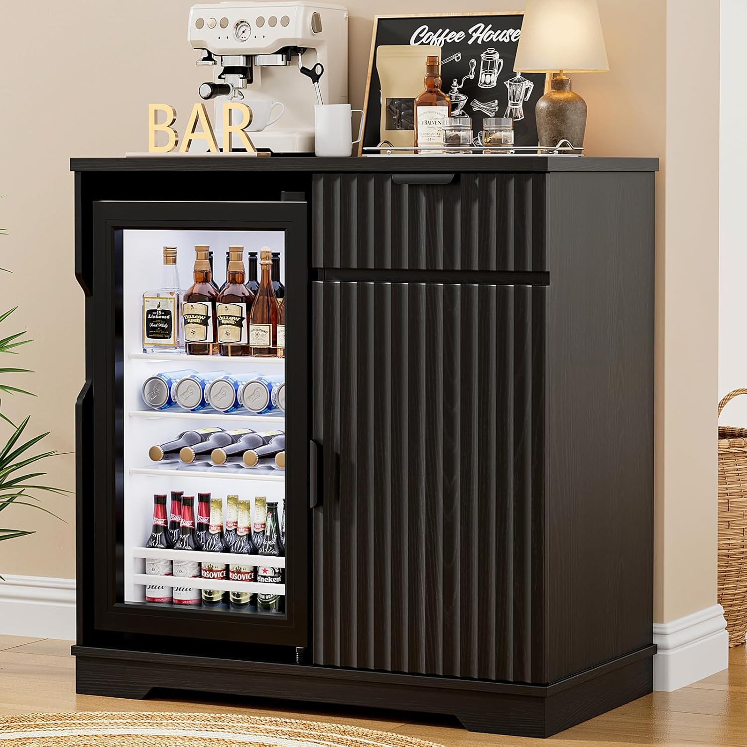 Home Bar And Fridge - Oluklu Kahve Bar Dolabı, Mini Buzdolabı