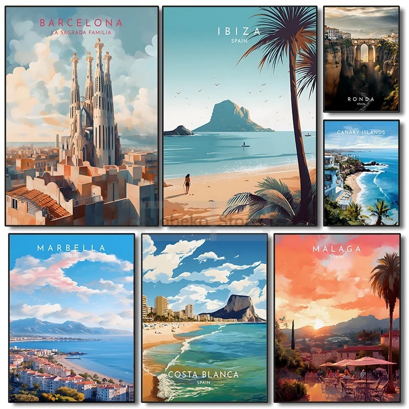 Home Barcelona - İspanya Seyahat Posteri Barcelona Malaga Ibiza