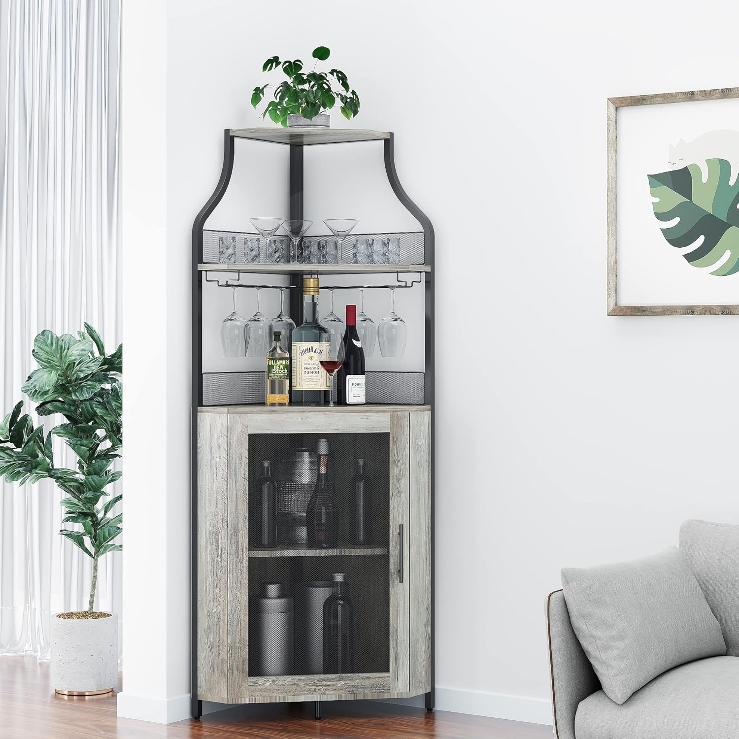 Home Bar And Cabinet - Çıkarılabilir Şaraplık ve Bardak Tutuculu Köşe